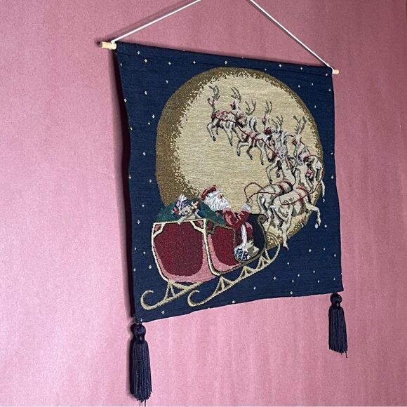 Christmas Wall Hanging Santa Sleigh Reindeer - Picture 4 of 8